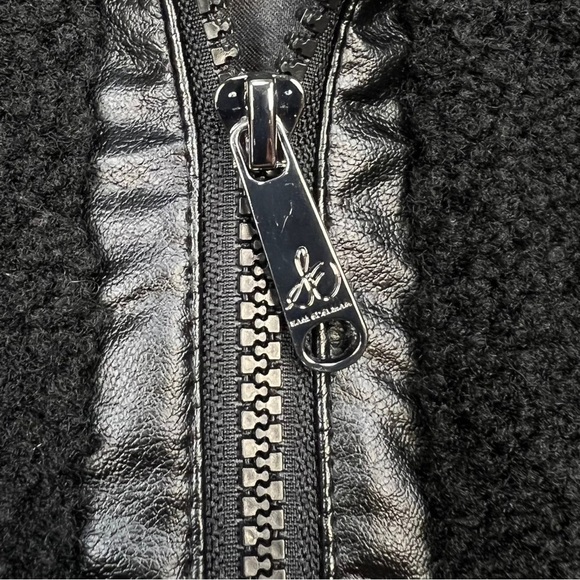 Sam Edelman Faux Leather Trim Faux Shearling Longline Hooded Vest Black XXS - Picture 8 of 10